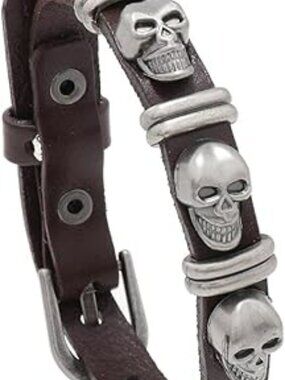 NEW Leather Skull Bracelet Skull Leather Cuff Punk Belt Buckle Style Goth Y2K